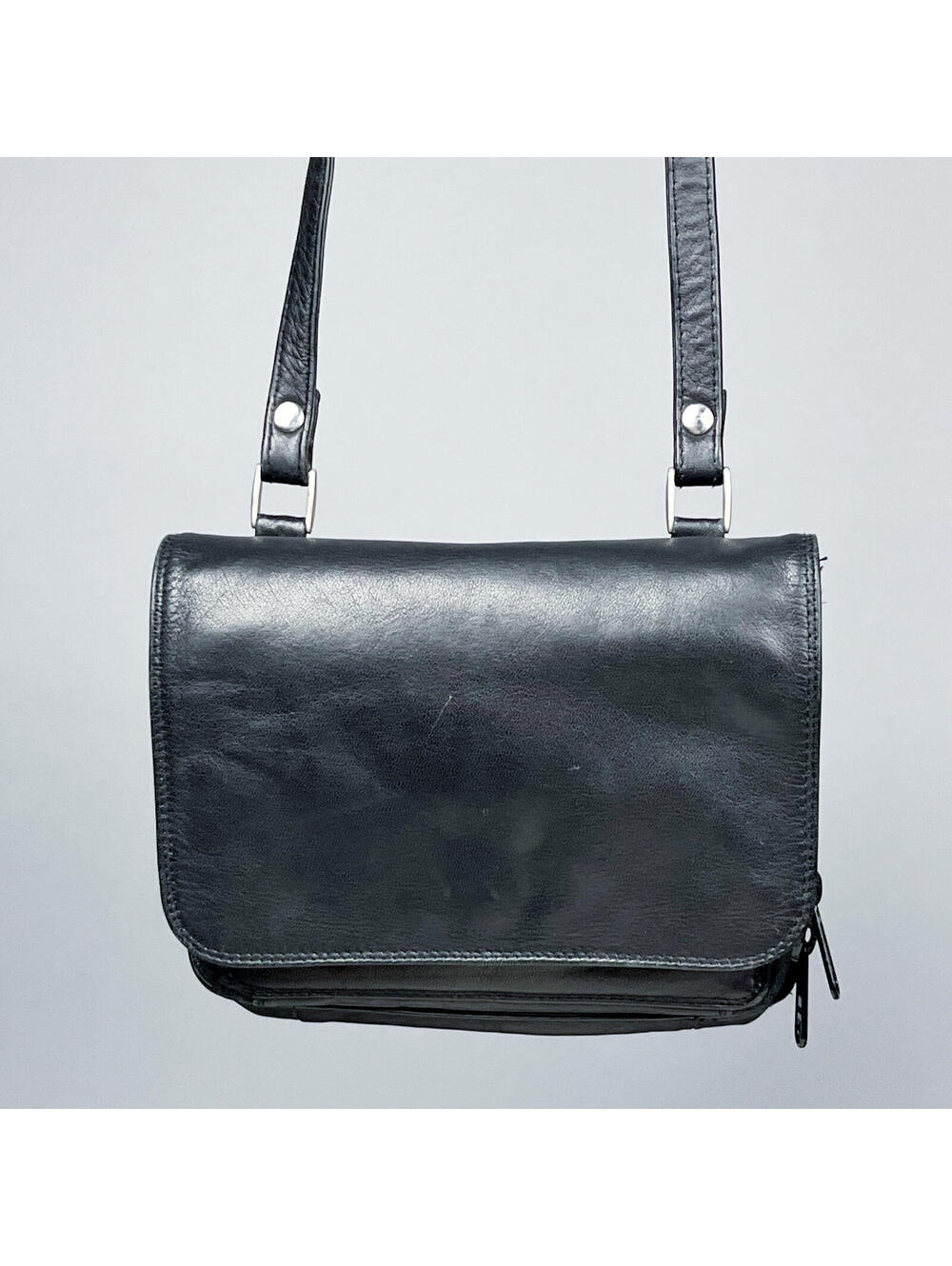 Derek Alexander Leather Multi-Pocket Crossbody Bag with Flap Closure